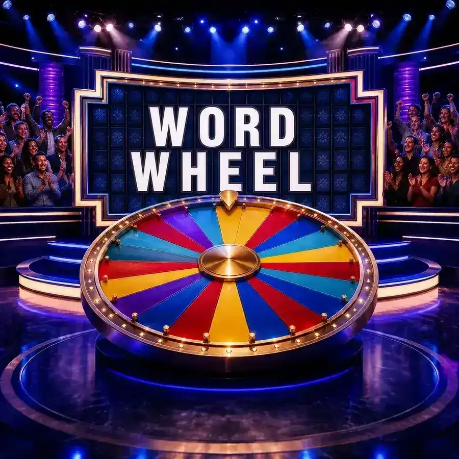 Word Wheel game with a colorful wheel and letter puzzle board